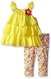 Kids Headquarters Little Girls' Yellow Woven Clip Dot Tunic and Printed Capri Yellow 6 [並行輸入品]