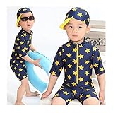 HAOCOO 超可愛い韓国子供服 男の子 男児 水着 キッズ水着 星柄 ロンパース水着 帽子付き (2XL（115-125cm）)