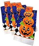 (Pumpkin and Bat Trio) - Halloween Kitchen Towels - Pack of 4 100% Cotton Dish Towels (Pumpkin and B
