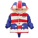 キッズ アウター 子供 ストライプ ジャケット 裏起毛 綿服 男の子 女の子 象図案 もこもこ コート 冬 90cm ブルー