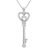 Diamond Key to Her Heart ペンダントネックレス レディース スターリングシルバー 18インチのボックスチェーン付き | 本物のダイヤモンド スターリングシルバー製, スターリングシルバー ダイアモンド, ホワイトダイヤモンド