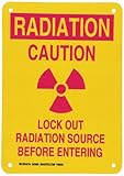 Brady 42868 Aluminum Radiation & Laser Sign, 10" X 7", Legend "Caution Lock Out Radiation Source Bef