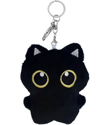 Amazon.co.jp: Yavoluy 黒猫のぬいぐるみキーホルダー キーリング