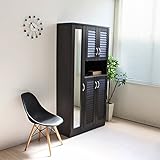 送料無料　大型 ルーバーシューズボックス 下駄箱 ルーバー扉 ミラー付 90cm幅 (ダークブラウン)