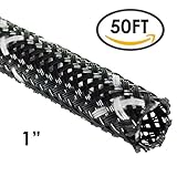 ペット高難燃性拡張可能な編組Sleeving 1 Inch - 50 Feet ブラック BSFR-J-100-50-BK/WT
