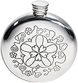 Wentworth Pewter - Yorkshire Rose Round Pewter Flask, Spirit Flask, 6oz Capacity