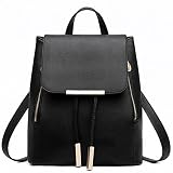 Eldori リュックサック PUレザー バッグ 2way バッグ 肩掛け 女の子 カジュアル 軽量 オフィス 通勤 通学 お出かけ 旅行 レディース (ブラック)