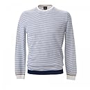 Verto Linen Cotton Polyester Stripe Crewneck Sweater: Navy