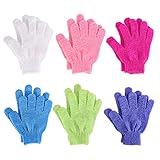 Hotop 6 Pairs Double Sided Exfoliating Gloves Body Scrubbing Glove Bath Scrubs for Shower 6 Colors [