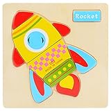 POTOJP 木製パズル 小さな立体パズ 立体の木製組立キット　ロケット (24種類展開)　 Mini 3D Puzzle Kids Educational Funny Toy　積み木　木のおもちゃ 