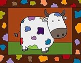 Green Leaf Art Colorful Cow Canvas Art [並行輸入品]