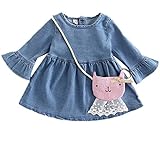 CXYP　[春秋]　子供 　ガールズ　ゆったり　ワンピース　セット　ミニバッグ付き　カワイイ　キッズドレス 　子供服　 プリンセス　入園式　 お出かけ　80cm～120cm (100cm, ブルー)