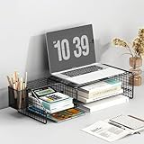 Vinnatsuメッシュモニター台 机上台 机上ラック モニタースタンド PCスタンドディスプレイ台パソコンスタンドデスクオーガナイザーとアクセサリー 2段コンピューターモニタース人間工学デザイン ディスプレイ 台 PC台 姿勢改善卓上収納 文具収納 工具不要 耐荷重15㎏（ブラック）