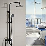 8" Bathroom Black Shower Set Wall Mounted Rainfall Shower Mixer Tap Faucet 3-functions Mixer Valve