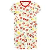 パジャマ ベビー リンゴ柄 赤ちゃん 女の子 腹巻付き 丸首 半袖 パジャマ 寝巻き ホワイト-(WH) 90cm