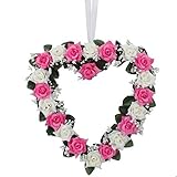 Heart Shaped Rose Wreath Hanging Wreaths Flowers Garland with Silk Ribbon for Home Door Wall Decor W