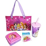 4 Disney Princess Toy Gift Set: Large Insulated Disney Princess Lunch Bag Tote (11.75" X 7.25" X 6")