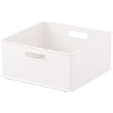 サンカ インボックス 収納ボックス 横型 1/3サイズ ホワイト (幅26.3x奥行26.3x高さ12cm) 横置きカラーボックスにぴったりフィット 3方向取っ手付き 積み重ね可能 おしゃれ 引き出し 日本製 収納ケース squ+ NIB-YSWH