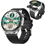 JUSUTEK 2025 革新 スマートウォッチ+TWSイヤホン 開閉式イヤホンボックスを隠す,1.43インチAMOLED腕時計 女性機能，万歩計 両耳イヤホン IP67防水 イヤホンBluetooth通話 リモコン撮影 音楽制御 消費カロリー 着信電話 Line通知 iphone&アンドロイド対応 お贈り物 日本語説明書 (銀色)