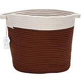 Sea Team 12.2H x 11.8D Bicolor Natural Cotton Thread Woven Rope Storage Basket Bin Hamper with Handl