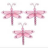 ドラゴンフライの装飾3インチピンクMini XS Wire Hangingナイロンメッシュトンボ3 Pieceデコレーションセット装飾赤ちゃん保育園寝室女の子部屋壁ウェディング誕生日パーティーシャワー