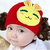ニット帽 赤ちゃん 3カ月 ～ 4歳 子供ハット かつら ウィッグ 付き 新生児 お洒落 伸縮性がある ヘアバンド ヘアアクセサリー 出産祝い プレゼント 写真小道具,イエロー ウサギ レッド