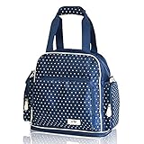 【Grandir】 マザーズバッグ リュック ショルダー 大容量 多機能 ポケット多数 ドット 柄 お揃いポーチ付き 全３色 (ブルー)