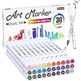 Amazon マッキーペン セット 30色 スタント付き アートマーカー マッキー 油性 マジック イラストマーカー イラスト 手作りアルバム 手帳 イラスト 色塗り ふでタイプ 筆 太字 両用 鮮やか 油性 文房具 オフィス用品