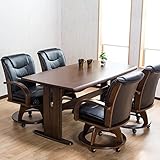 【肉厚・重厚・ゆったりくつろぐ ダイニング5点セット】 キャスター楽々 クッションが包む椅子 ブラウン色