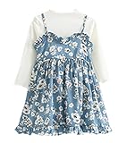 Candykids 女の子 フォーマル ドレス ワンピース 子供服 ガールズ ワンピース チュニック リボン あったか 子供 キッズ 長袖 女の子 ガールズ ワンピース (100cm, ライトブルー)