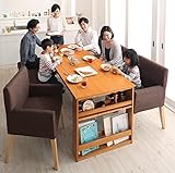 3段階に伸ばせる収納ラック付ダイニング6点セット 天然木 【テーブル(幅120-150-180)1＋チェア4＋ベンチ1】 (チェア：ブラウン4脚、ベンチ：ブラウン)