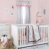 Coral Pink, Grey and Navy Floral 4 Piece Crib Bedding Set by The Peanut Shell by The Peanut Shell
