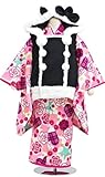 (アキナミナミ) AKINA MINAMI 七五三 着物セット 3歳 女の子 黒被布×ピンク着物 薔薇 レース さくらんぼ チェック