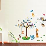 WongSinTong Jungle Tree with Zoo Animals Wall Decal Sticker Home Decoration for Kids Room [並行輸入品]