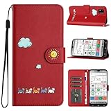 京セラ かんたんスマホ3 A205KC ケース 手帳型 ケース 手帳 カバー 人気 A205KC 手帳型ケース お洒落 かんたんスマホ3 手帳ケース シンプルなのに可愛い猫柄 かんたんスマホ 3 簡単スマホ3 京セラ 財布型 んたんスマホ3 京セラ 手帳型ケース ケース カバー スマホケース PUレザー 本革 マグネット式 カード収納 スタンド機能 (6.1インチ)レッド