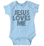 Jesus Loves Me新しい両親ChristianベビーギフトCute Funny Onesieボディスーツ カラー: ブルー