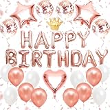 Iysoll 誕生日 バルーン バースデー 飾り付け ローズゴールド 風船 HAPPY BIRTHDAY ガーランド ハート 紙吹雪風船 両面テープ リボン付き