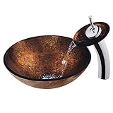 LightInTheBox Copper RoundTempered Glass Vessel Sink with Waterfall Faucet ,Pop - Up drain and Mount