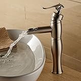 Wovierつや消しニッケル/ Oil Rubbed Bronzeウォーターフォール浴室シンク蛇口、シングルハンドル単穴洗面所蛇口、ミキサータップBasinトールボディ 82871