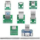 Youmile 8個 USB-DIP アダプターコンバーター、ミニUSBメス、マイクロUSBメス、USB 2.0 USB 3.0メス、USB Type-Cメス、USB Type-Bメス、USBオス、USB 4 in 1アダプター、2個40ピンヘッダー