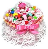 白い3層レース、お花等を飾したハート形おむつケーキ/41ボックスタイプ (ピンク)他2色【ノーブランド品】