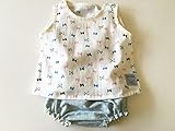 bebe couture(ベベクチュールベビー用品専門店)日本製・ブルマとトップスのセット・白のリボン柄70cm・コットンダブルガーゼ100％
