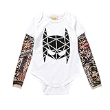 二丁目 重ね着 風 子供服 ストリート ロンパース 長袖 袖刺青 フェイクレイヤード (80, white)