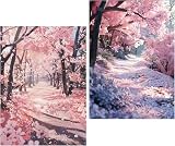 Amyaker ダイヤモンドアート キット 四角いビーズ 全面 2個セット ダイアモンドビーズ絵画キット DIY 手作り絵画 モザイクアート 5D モザイクアート ダイヤモンド塗装 全面貼り付けタイプ 30x40cm 桜の林