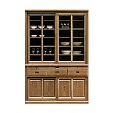 【設置無料】食器棚 完成品 幅132cm 引き戸 木製 ソフトブラウン 国産品 日本製