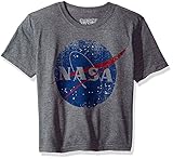 NASA Big Boys' Distressed Logo Short Sleeve T-Shirt Heather Grey M (10/12) [並行輸入品]