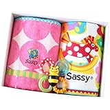 Sassy 3点セット ココレカ限定 ブランケット （タオルケット） ＋ バスタオル ＋ ハチさんの歯固め （バンブルバイツ） 出産祝い (ピンク)