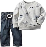 カーターズ Carter's 恐竜柄 トレーナー 長袖 フレンチテリー綿100% ＆ デニムパンツ 100% 2点セット 2-Piece Pullover & Jeans Set 24M (83-86