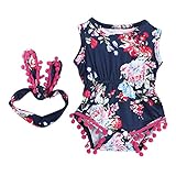 Domybestベビー服 ロンパース　ボディスーツ　カバーオール　かわいい　ロンパース　ヘアバンド２点セット　ジャンプスーツ　ノースリーブ　カジュアル　夏　花柄　新生児　赤ちゃん　出産祝い　普段着 撮