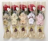 【Present Bear】 1輪くま束 アソート5本セット　ティアラ付くま1匹と薔薇の造花1輪　安心品質の国内製作